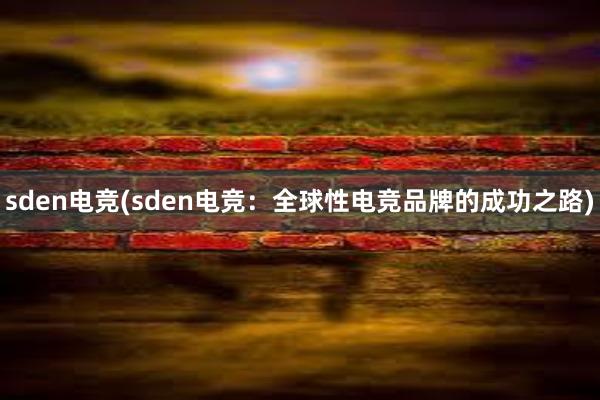 sden电竞(sden电竞：全球性电竞品牌的成功之路)