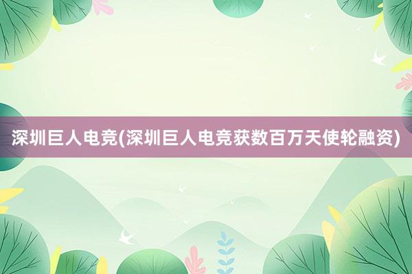 深圳巨人电竞(深圳巨人电竞获数百万天使轮融资)