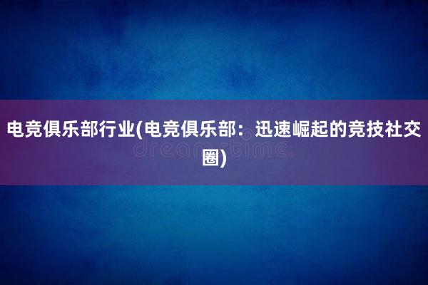 电竞俱乐部行业(电竞俱乐部：迅速崛起的竞技社交圈)