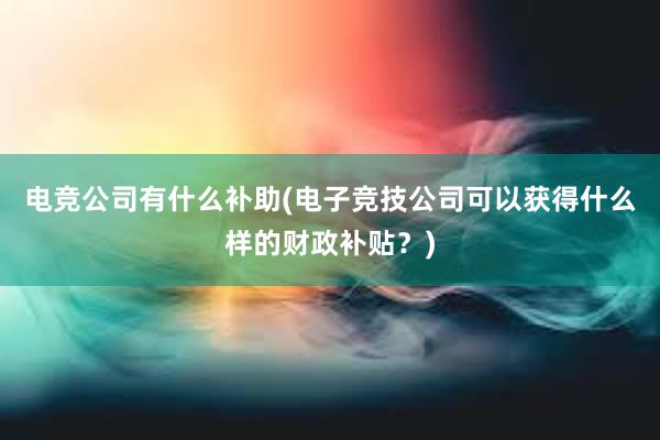 电竞公司有什么补助(电子竞技公司可以获得什么样的财政补贴？)