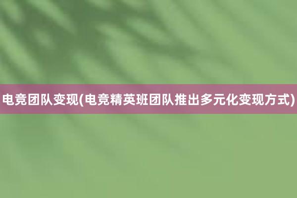 电竞团队变现(电竞精英班团队推出多元化变现方式)