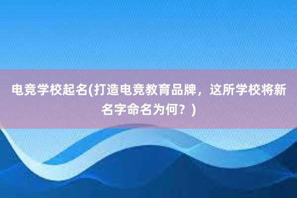 电竞学校起名(打造电竞教育品牌，这所学校将新名字命名为何？)