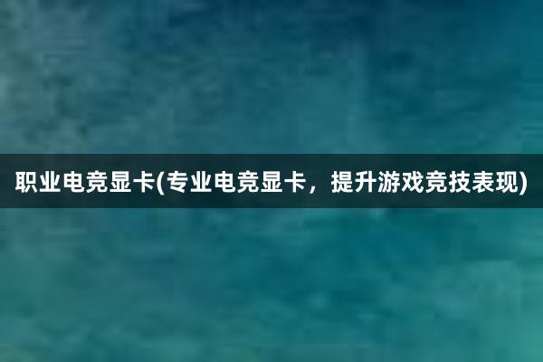 职业电竞显卡(专业电竞显卡，提升游戏竞技表现)