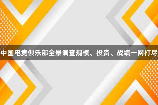 中国电竞俱乐部全景调查规模、投资、战绩一网打尽