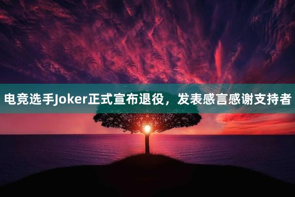 电竞选手Joker正式宣布退役，发表感言感谢支持者